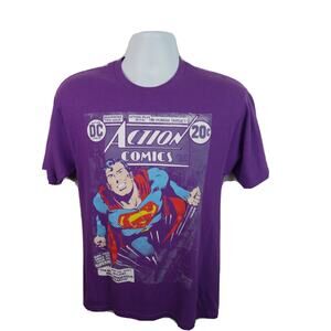 Official Superman Action Comics Purple 100% Cotton DC comics Tshirt Size Medium
